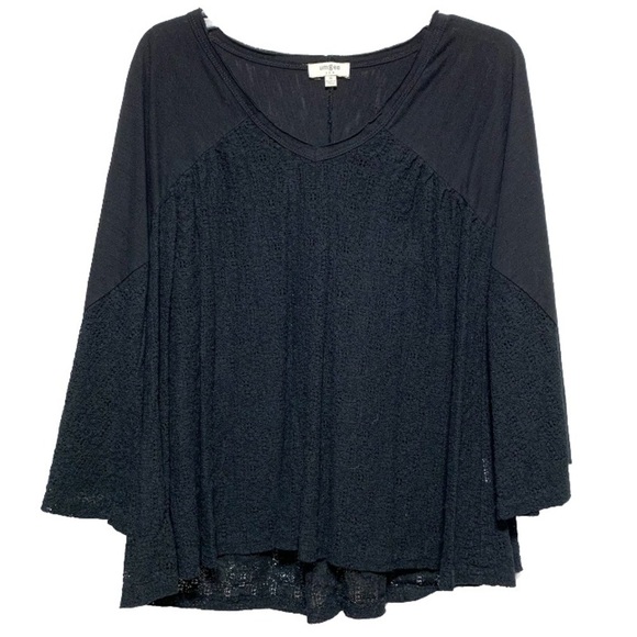 Umgee Black Bell Flare 3/4 Length Sleeve Crochet Blouse Top Size Medium - Picture 1 of 5